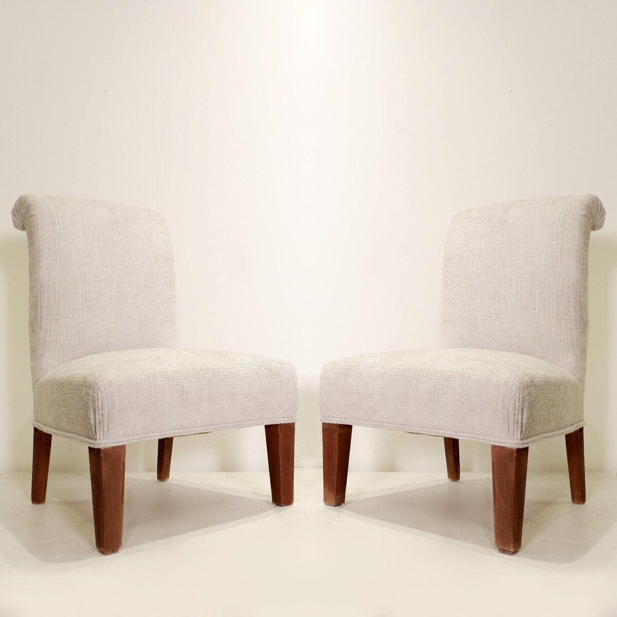 Pair of Italian Fireside Chairs - new off-white velvet upholstery