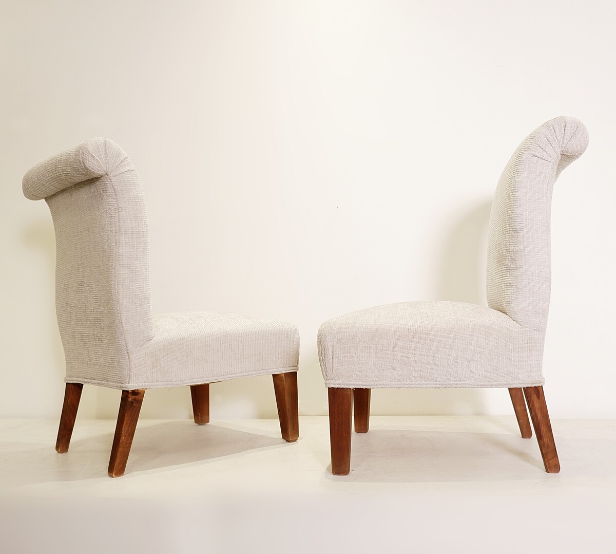 Pair of Italian Fireside Chairs - new off-white velvet upholstery