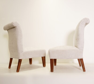 Pair of Italian Fireside Chairs - new off-white velvet upholstery