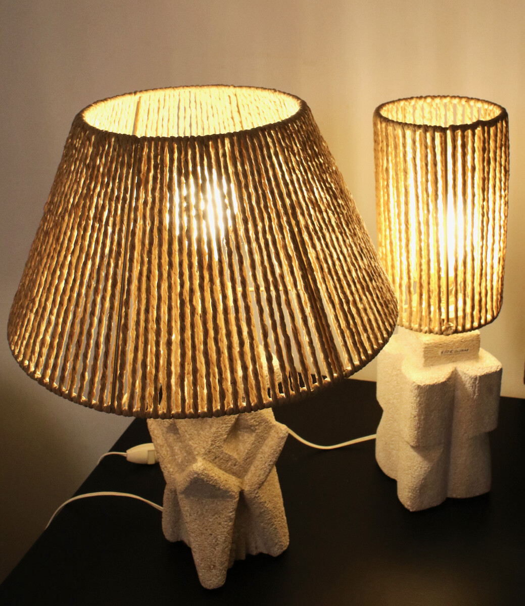 Pair of lamps in stone from the Gard region, in the style of Albert Tormos