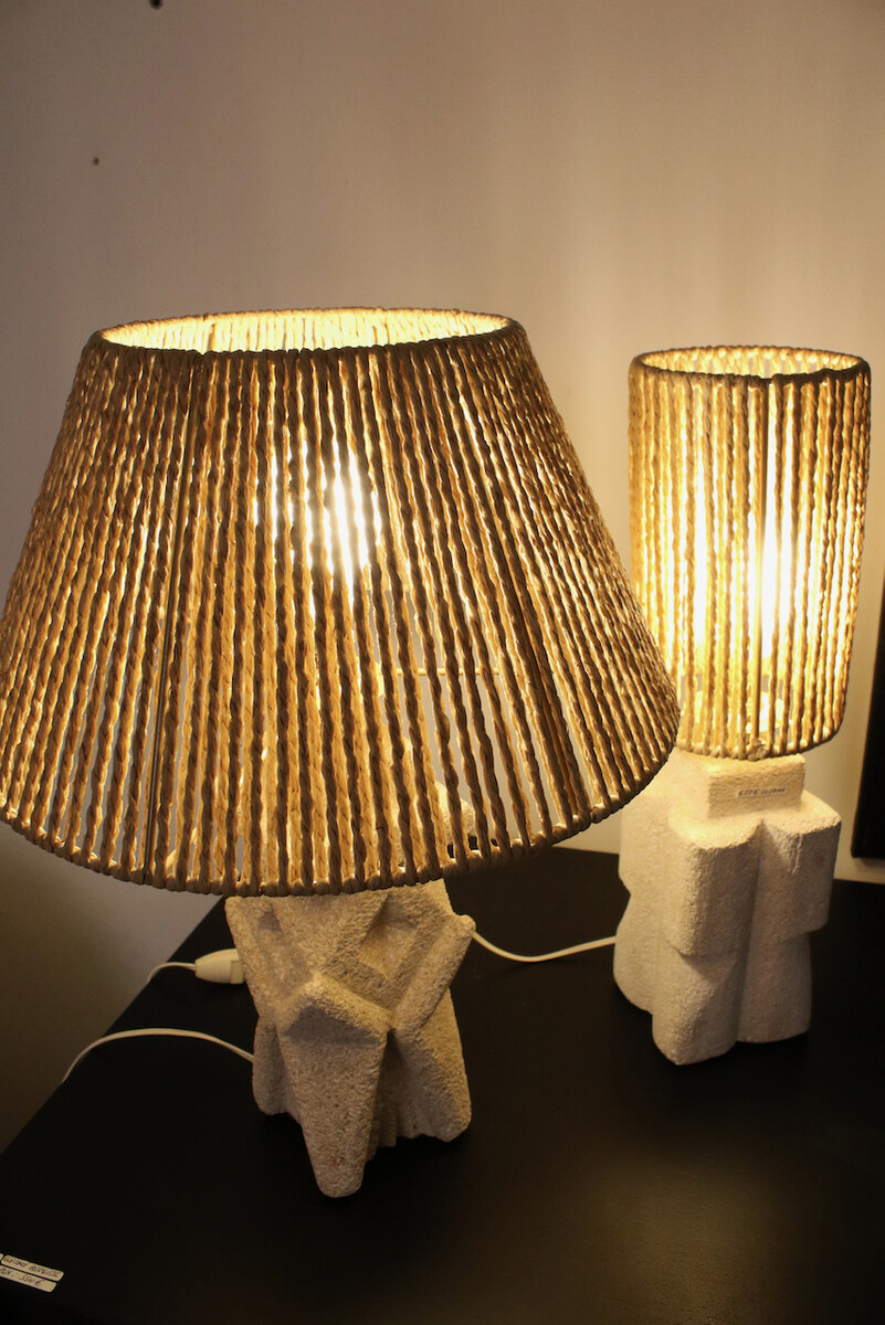 Pair of lamps in stone from the Gard region, in the style of Albert Tormos