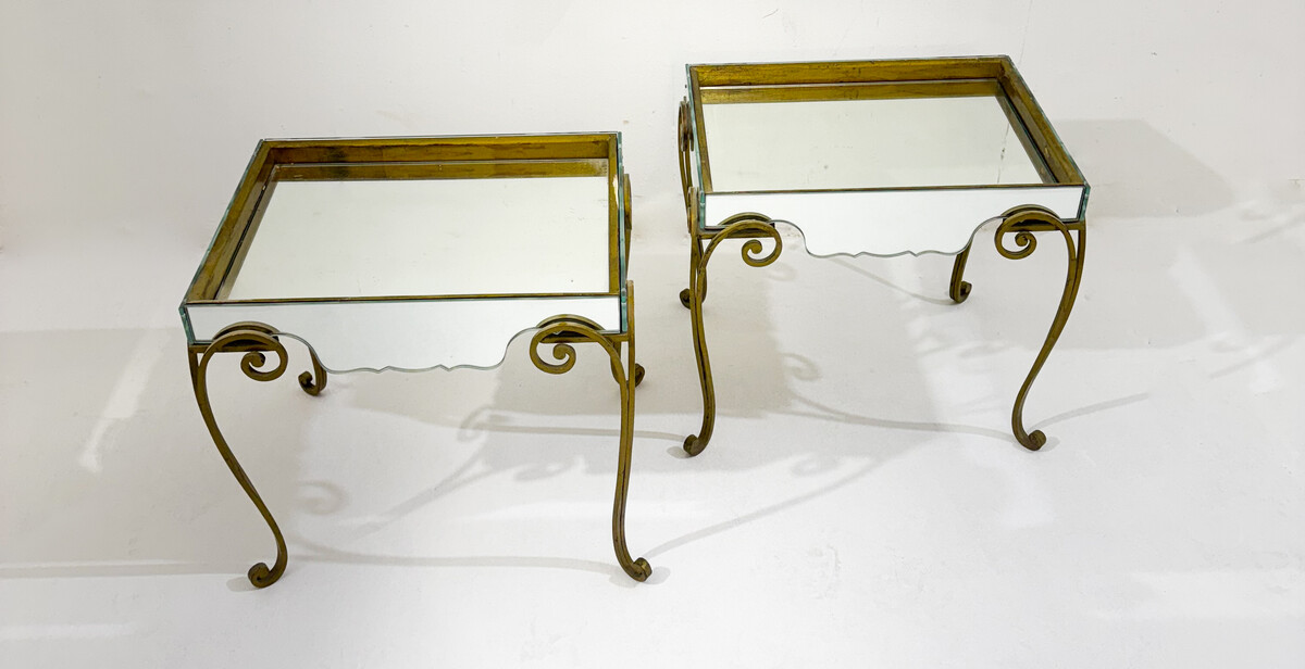 Pair of Side Tables, Glass and brass, 1940s