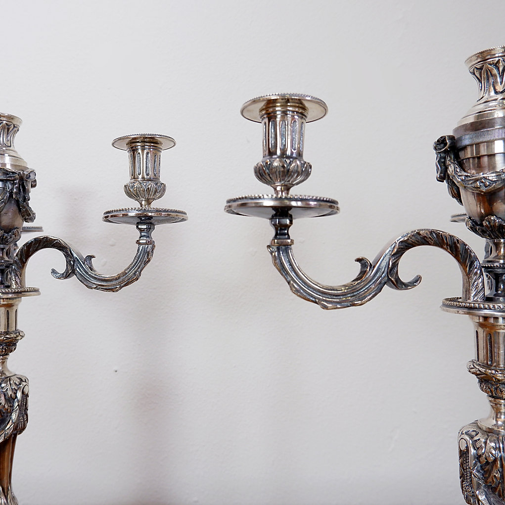 Pair of silver metal Candlesticks 3 branches / 4 fires