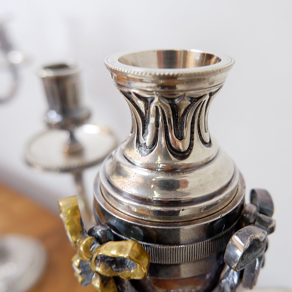 Pair of silver metal Candlesticks 3 branches / 4 fires