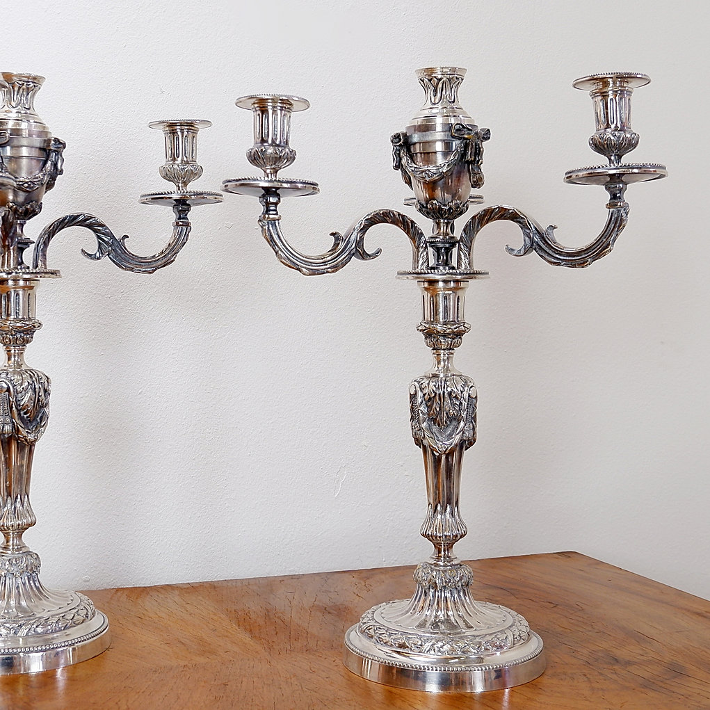 Pair of silver metal Candlesticks 3 branches / 4 fires