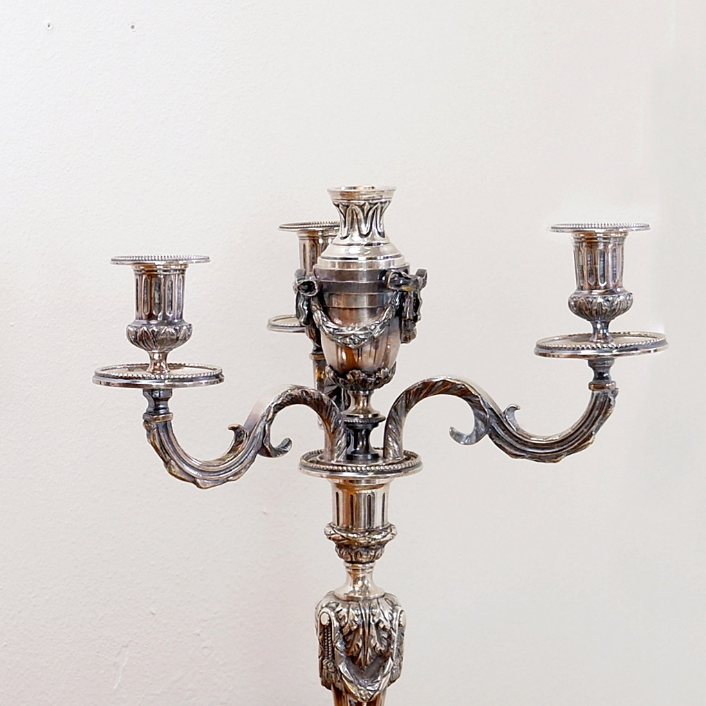 Pair of silver metal Candlesticks 3 branches / 4 fires