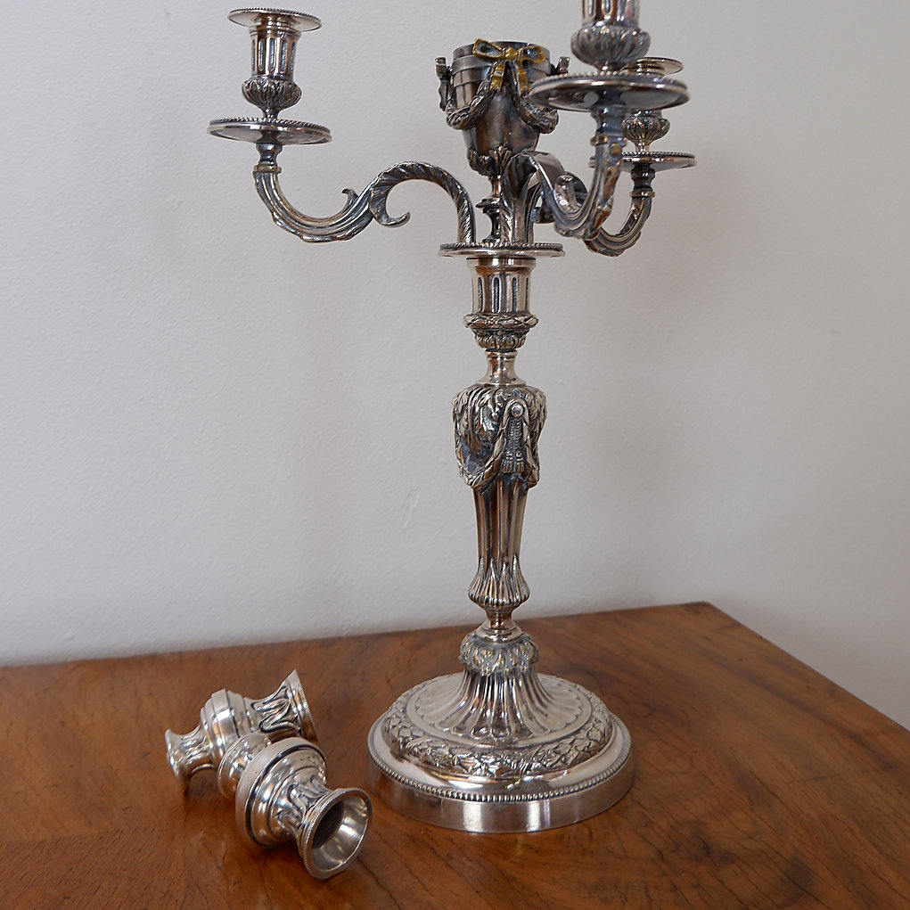 Pair of silver metal Candlesticks 3 branches / 4 fires