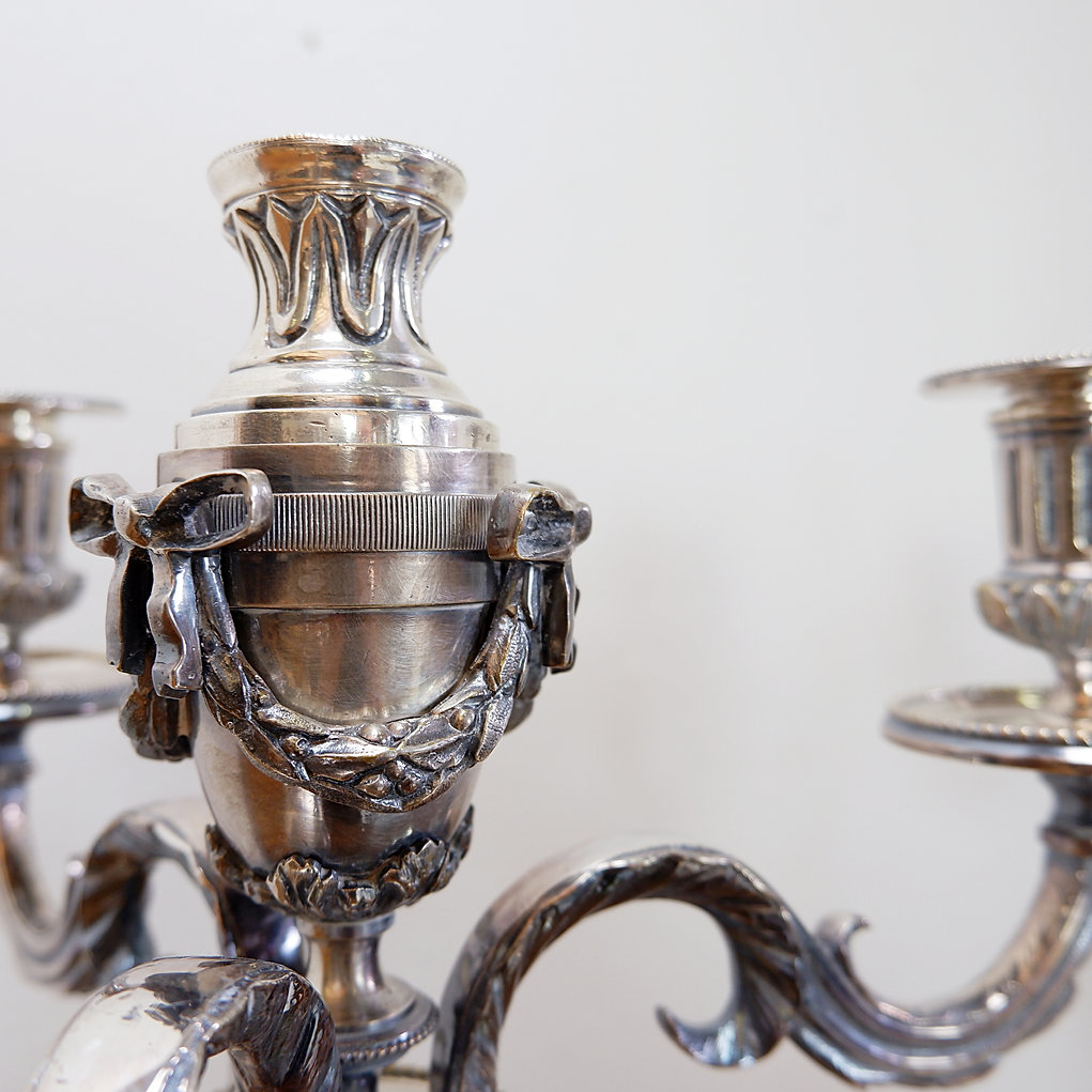 Pair of silver metal Candlesticks 3 branches / 4 fires