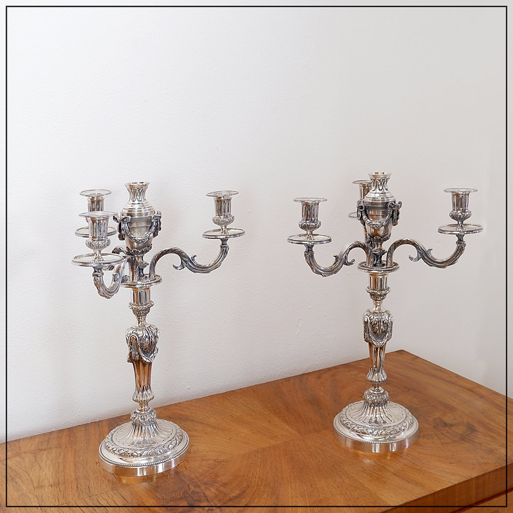 Pair of silver metal Candlesticks 3 branches / 4 fires