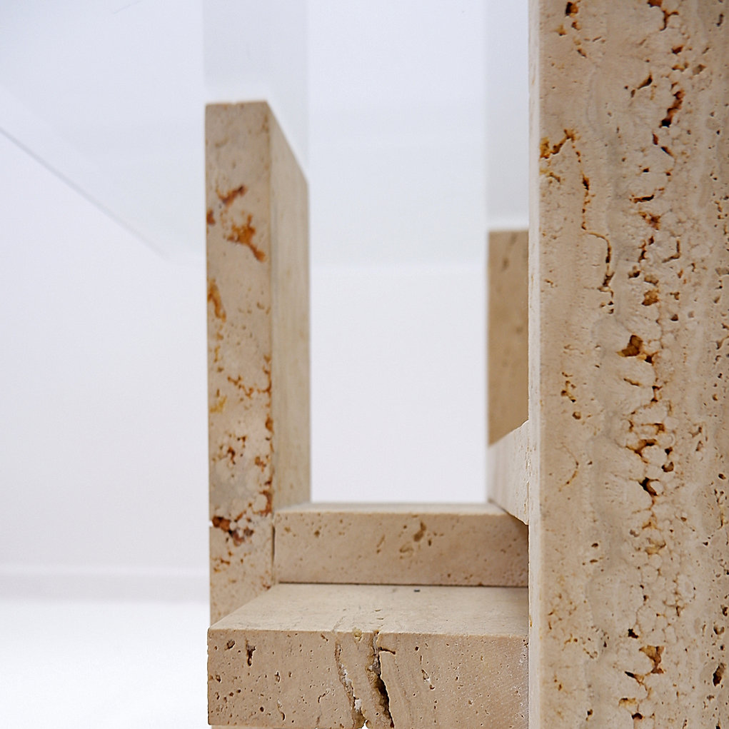 Pair of Travertine and Glass End Tables by Willy Ballez, Belgium, 1970's