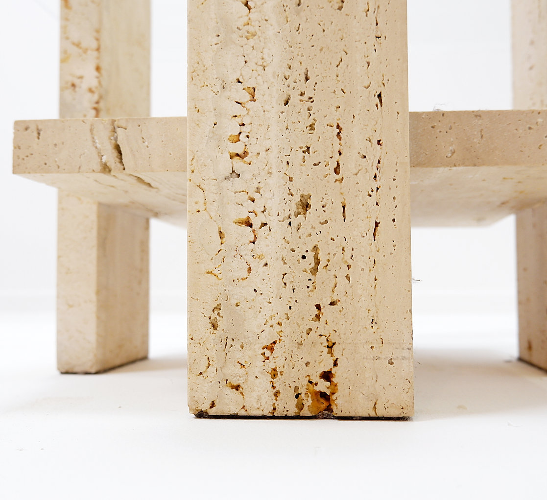 Pair of Travertine and Glass End Tables by Willy Ballez, Belgium, 1970's