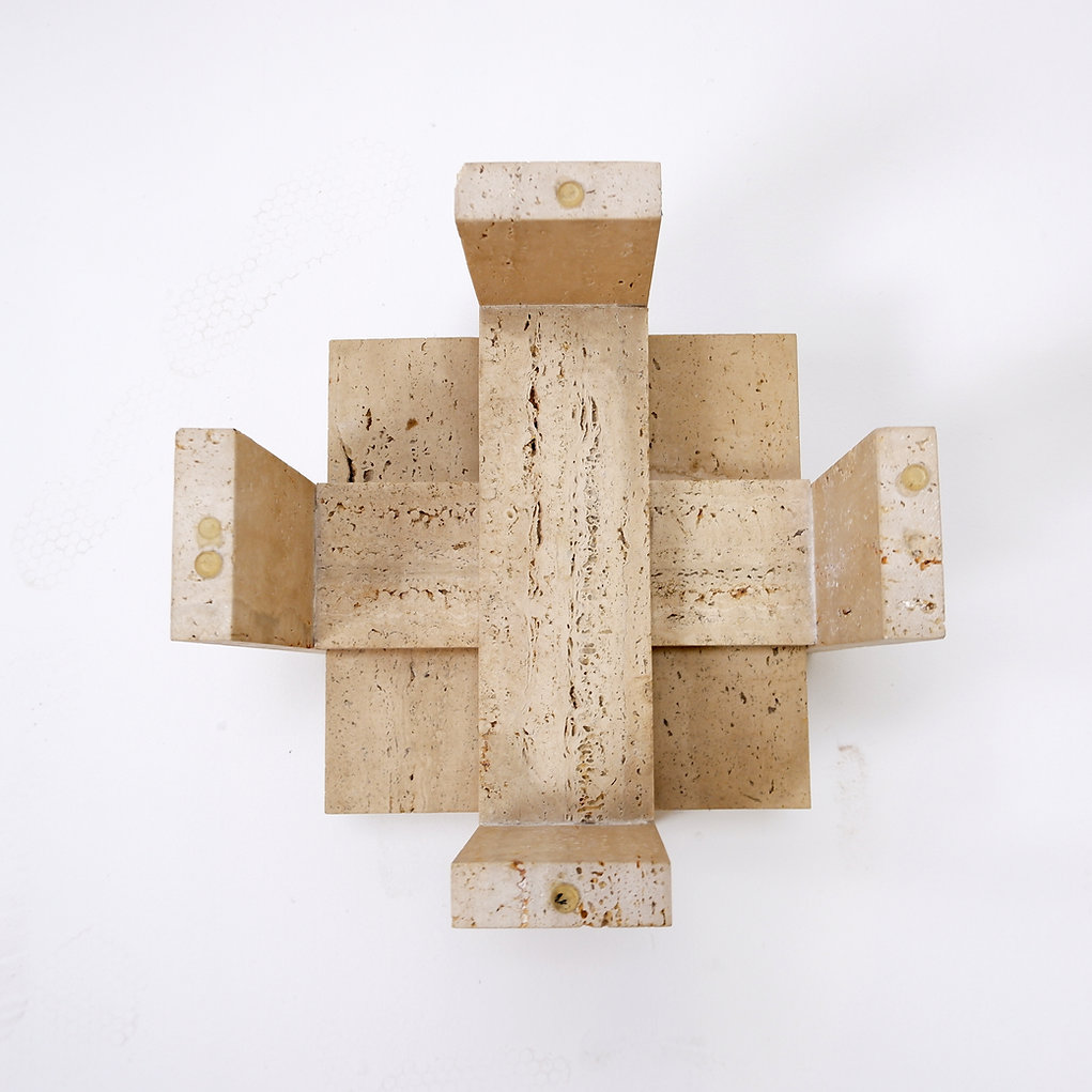 Pair of Travertine and Glass End Tables by Willy Ballez, Belgium, 1970's