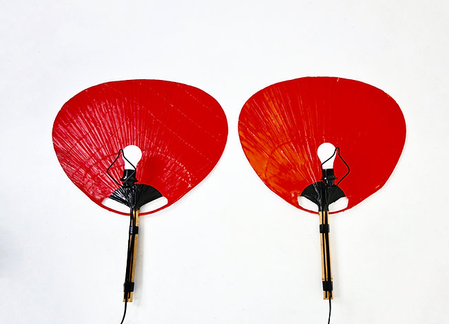 Pair of Uchiwa wall lamps by Ingo Maurer for M design, 1970s