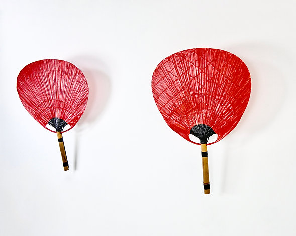 Pair of Uchiwa wall lamps by Ingo Maurer for M design, 1970s