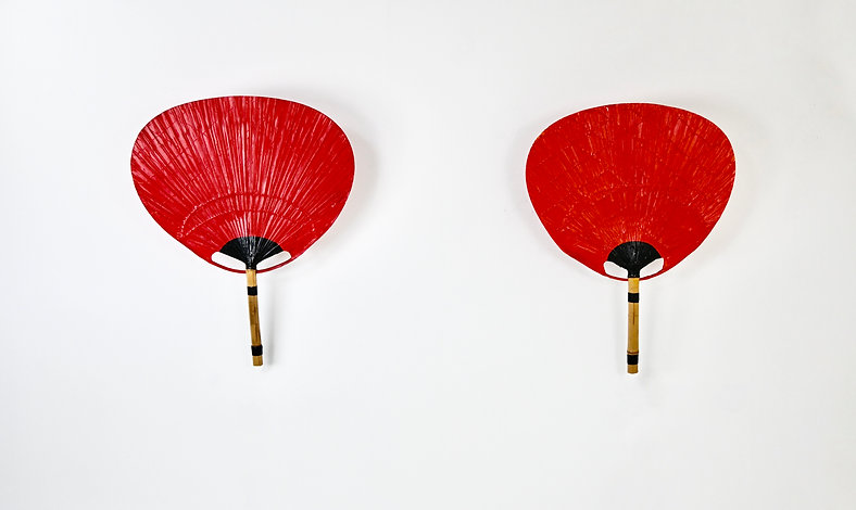 Pair of Uchiwa wall lamps by Ingo Maurer for M design, 1970s