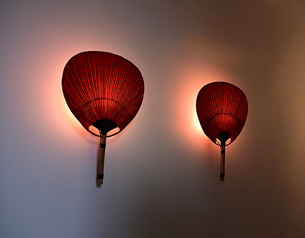 Pair of Uchiwa wall lamps by Ingo Maurer for M design, 1970s