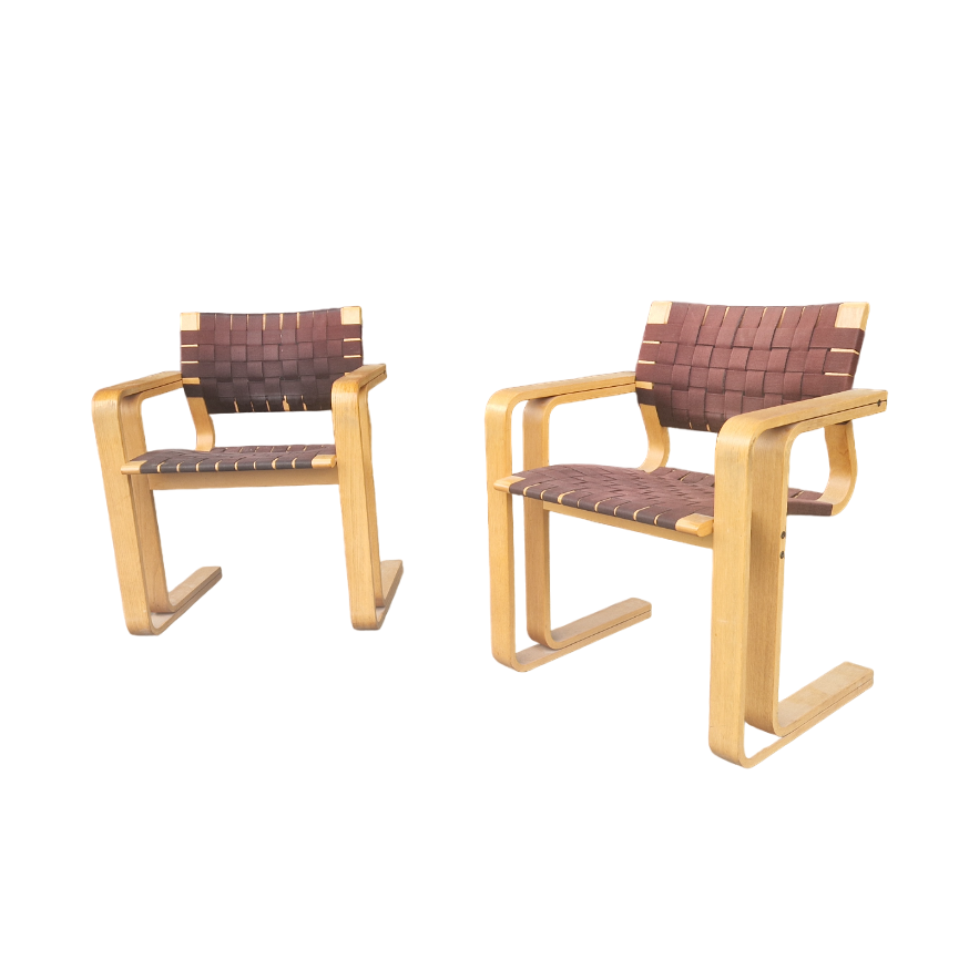 Pair of vintage light oak armchairs model 5331, Johnny Soerensen and Rud Thygesen for Magnus Olesen publisher, good condition