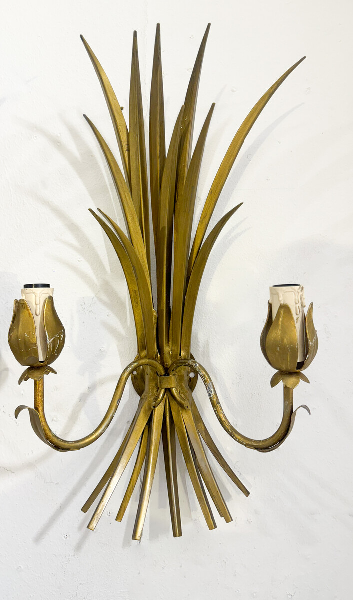 Pair of Wall Lights in Gold Iron