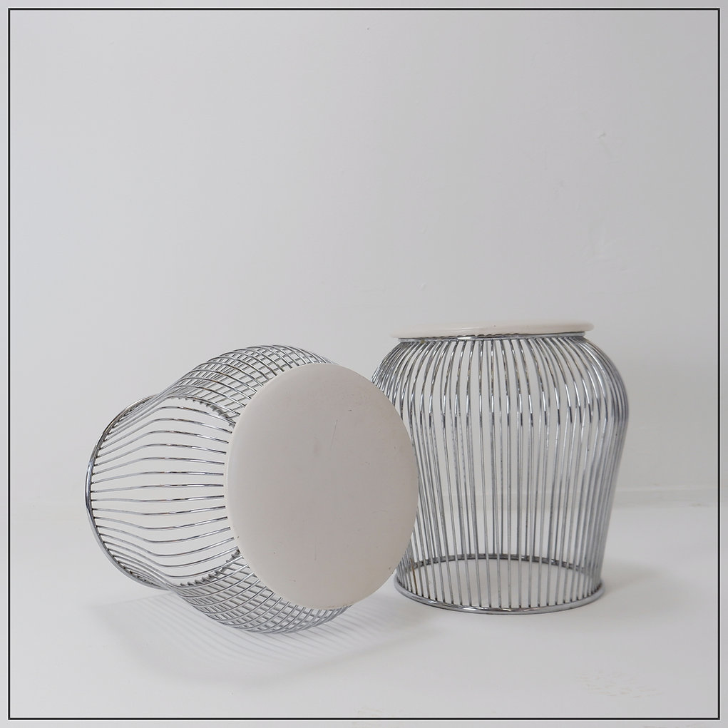 Pair of Warren Platner style wire stools - 1970s 