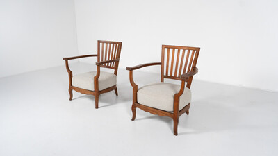 Pair of Wooden Armchairs - New Upholstery