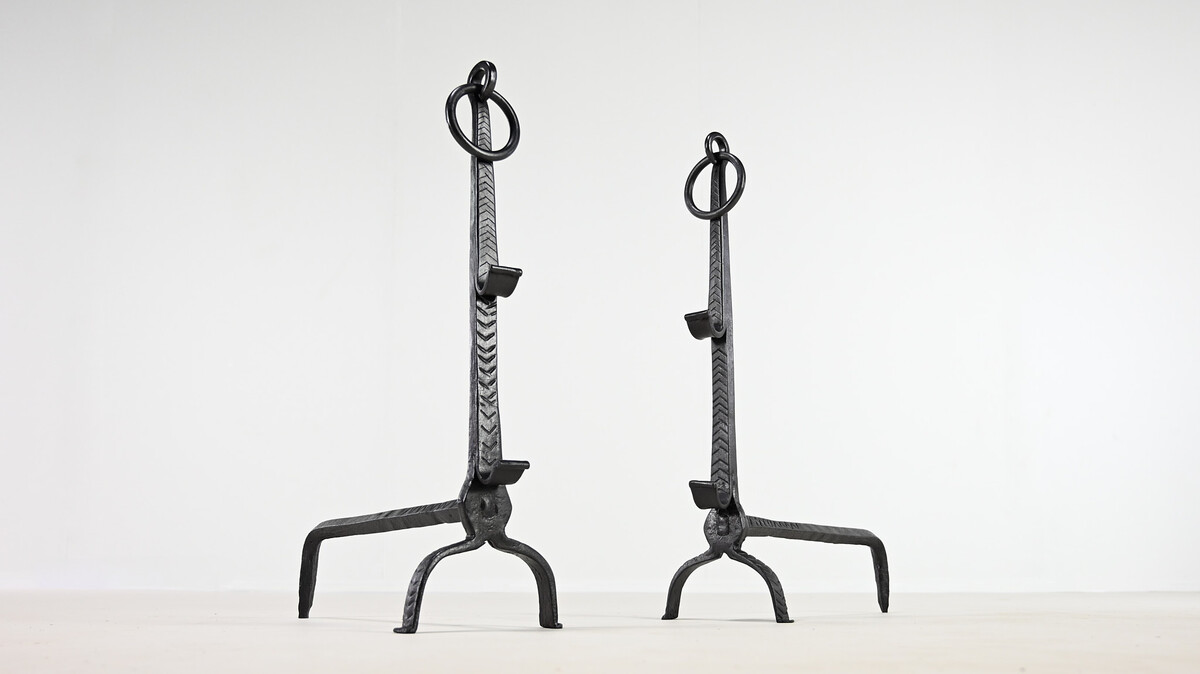 Pair of Wrought Iron Andirons, France, 18th century