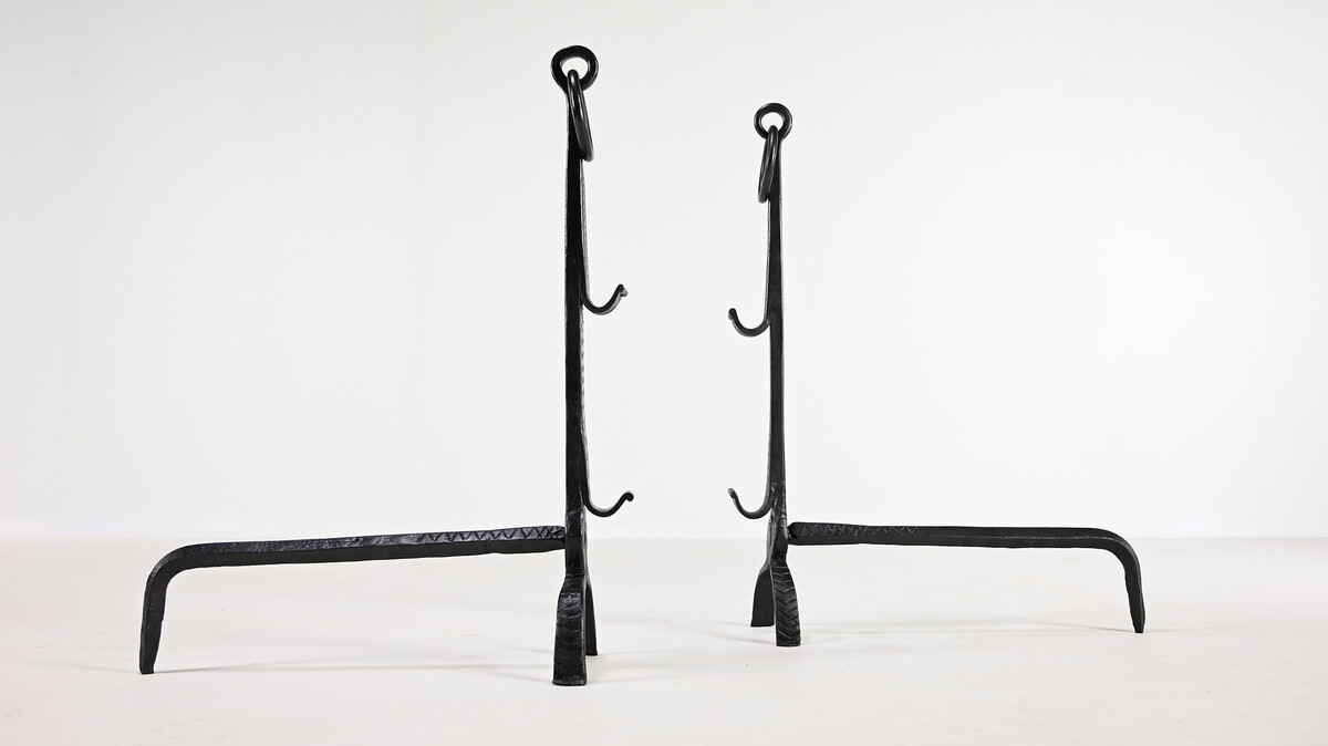 Pair of Wrought Iron Andirons, France, 18th century