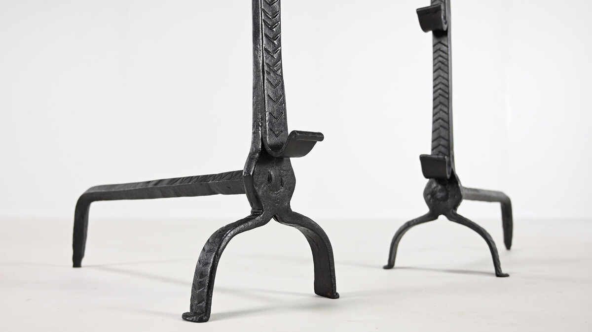 Pair of Wrought Iron Andirons, France, 18th century