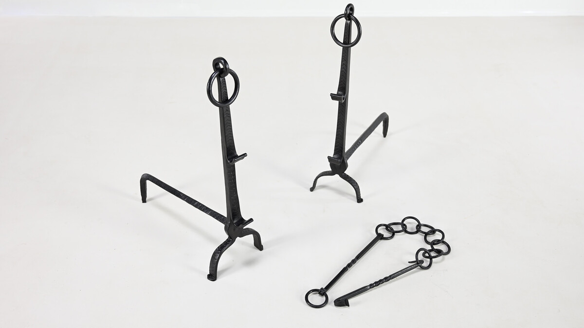 Pair of Wrought Iron Andirons, France, 18th century