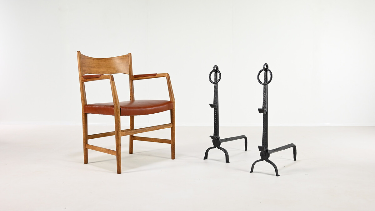 Pair of Wrought Iron Andirons, France, 18th century