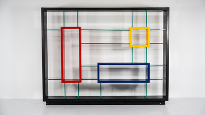 Post Modern Bookcase, Thick Glass and Lacquered Wood by Carlo Montini