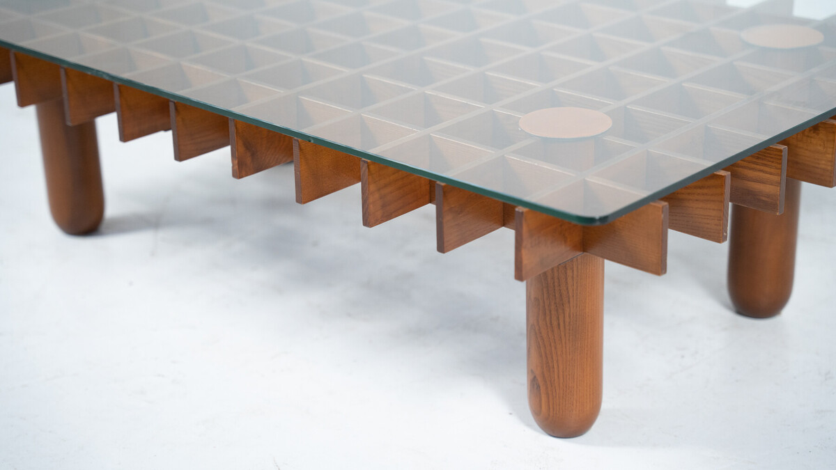 Previous                                           Next Mid-Century Wood and Glass Coffee Table in the style of Gianfranco Frattini, Italy, 1970s