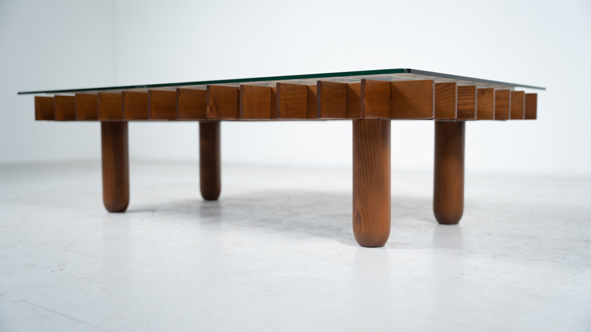 Previous                                           Next Mid-Century Wood and Glass Coffee Table in the style of Gianfranco Frattini, Italy, 1970s