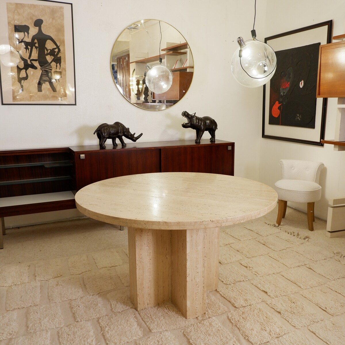 Round travertine dining table - Ø 123cm