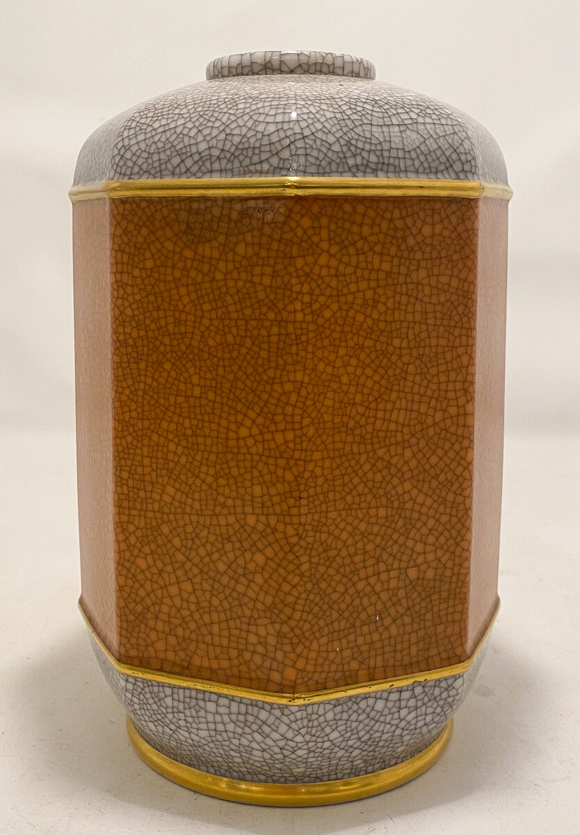 Royal porcelain, Bing & Grøndahl; craquele vase in lightgrey, orange and gold, Denmark 