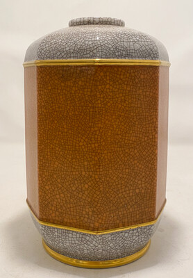 Royal porcelain, Bing & Grøndahl; craquele vase in lightgrey, orange and gold, Denmark 