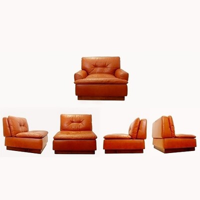 Saporiti Modular Lounge Set in Cognac Leather - 4+1 armchair