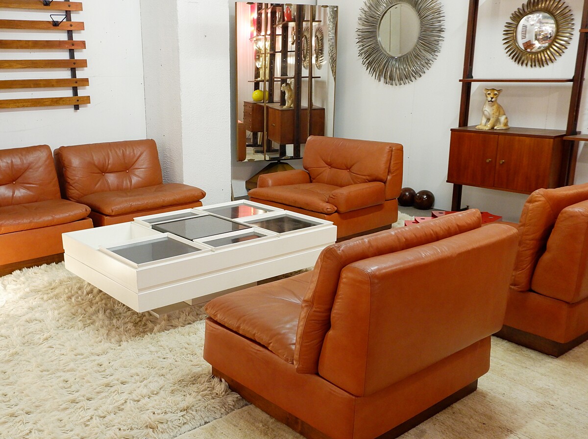 Saporiti Modular Lounge Set in Cognac Leather - 4+1 armchair