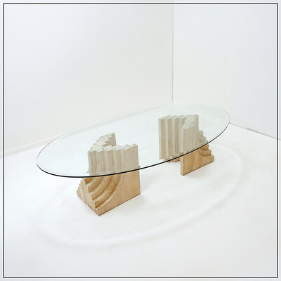 Sculptural Travertine coffee table in the style of Tobia Scarpa, gavina, 1970's