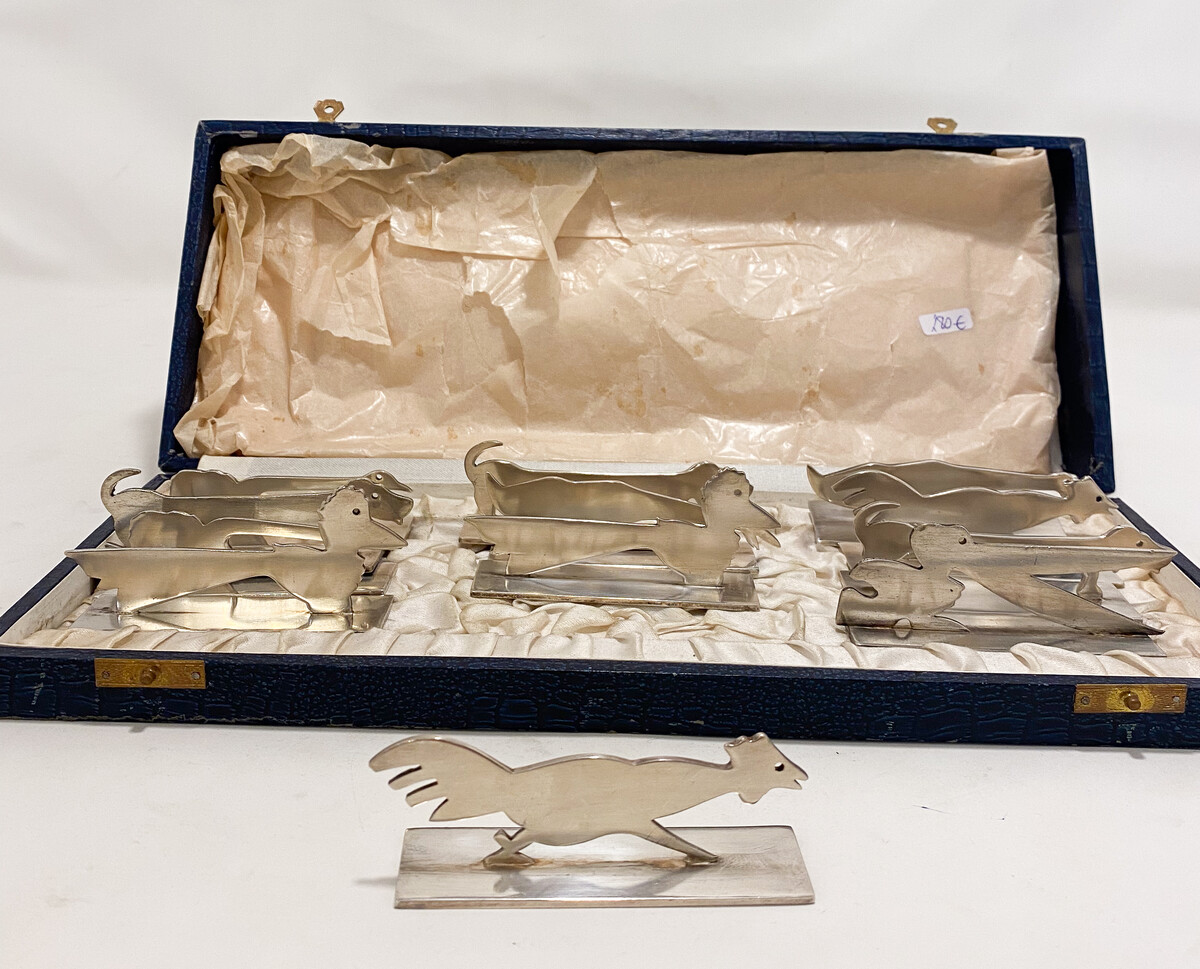 set of 12 art deco silver cutlery holders animals by Yorel, 1930s