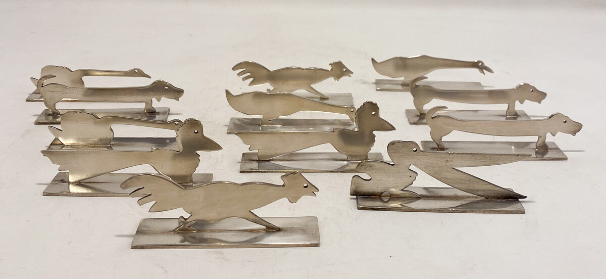 set of 12 art deco silver cutlery holders animals by Yorel, 1930s