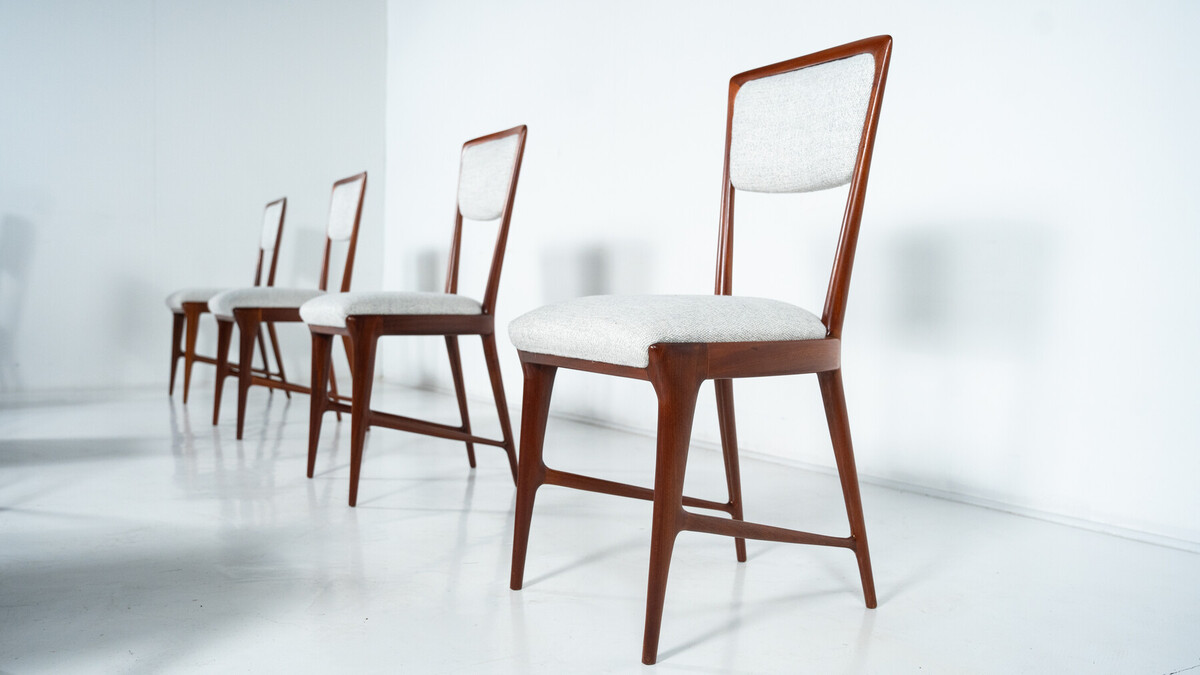 Set of 12 Chairs attributed to Ico Parisi, Wood and Fabric,Italy, 1960s