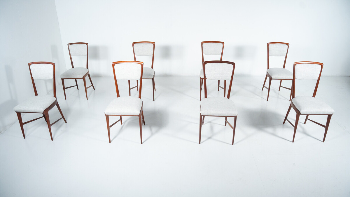 Set of 12 Chairs attributed to Ico Parisi, Wood and Fabric,Italy, 1960s