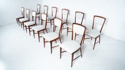 Set of 12 Chairs attributed to Ico Parisi, Wood and Fabric,Italy, 1960s