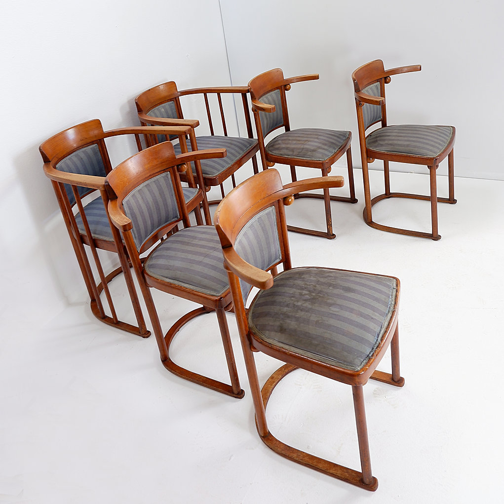 Set of 4+2 Art Nouveau chairs by Josef Hoffmann for Jacob & Josef Kohn .