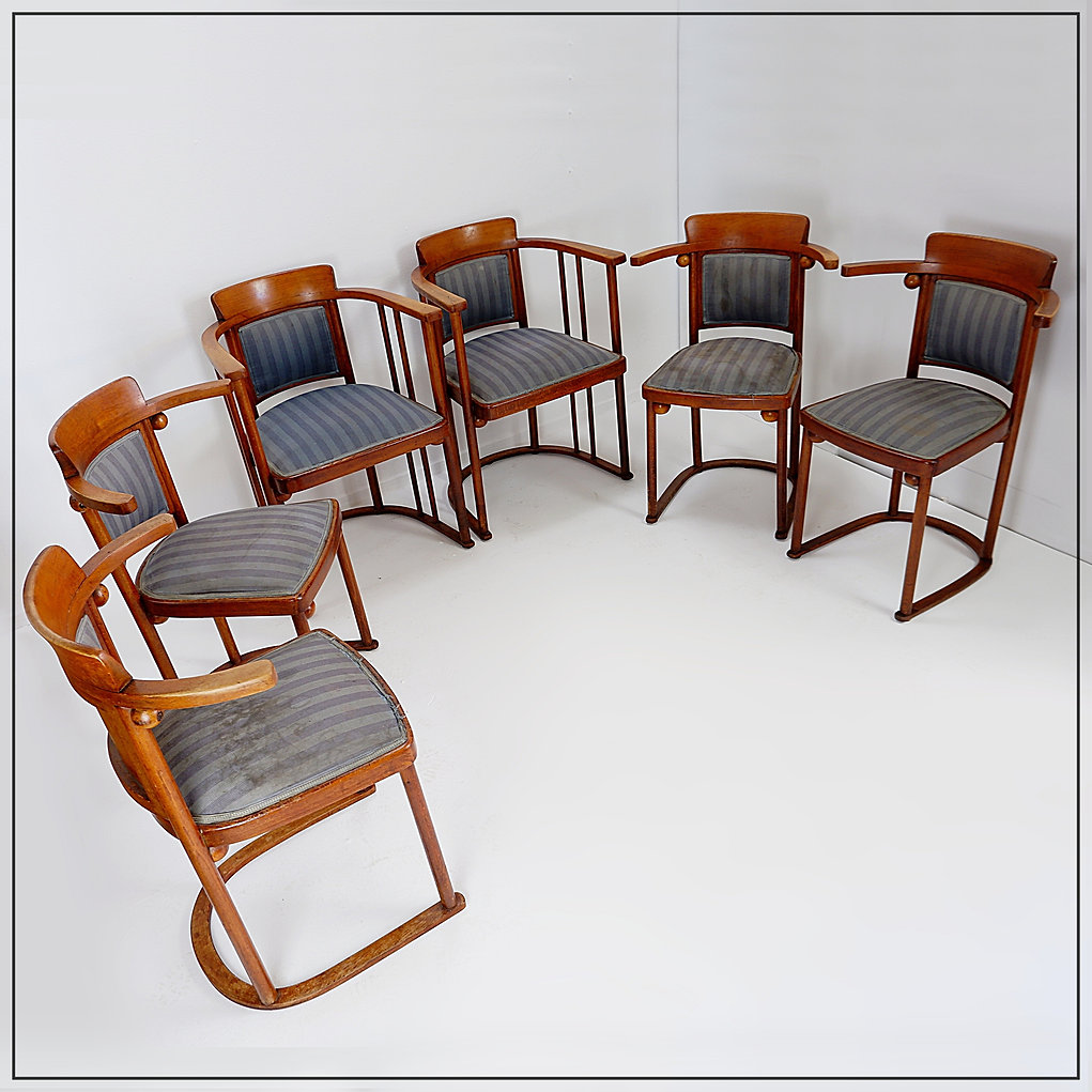 Set of 4+2 Art Nouveau chairs by Josef Hoffmann for Jacob & Josef Kohn .