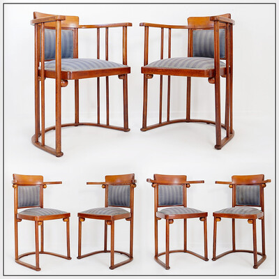 Set of 4+2 Art Nouveau chairs by Josef Hoffmann for Jacob & Josef Kohn .