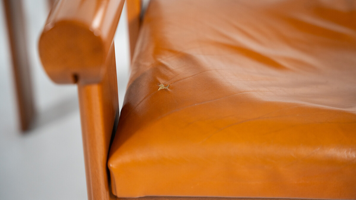 Set of 4 Architectural Armchairs, cognac leather, Italy