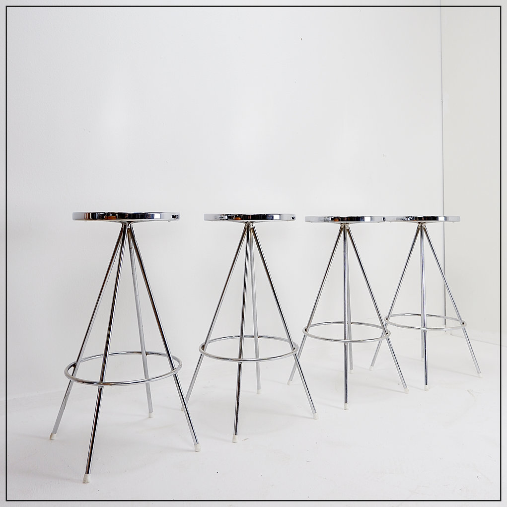 Set of 4 vintage chrome bar stools - 1970s