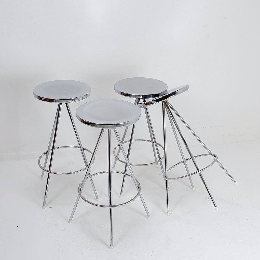 Set of 4 vintage chrome bar stools - 1970s