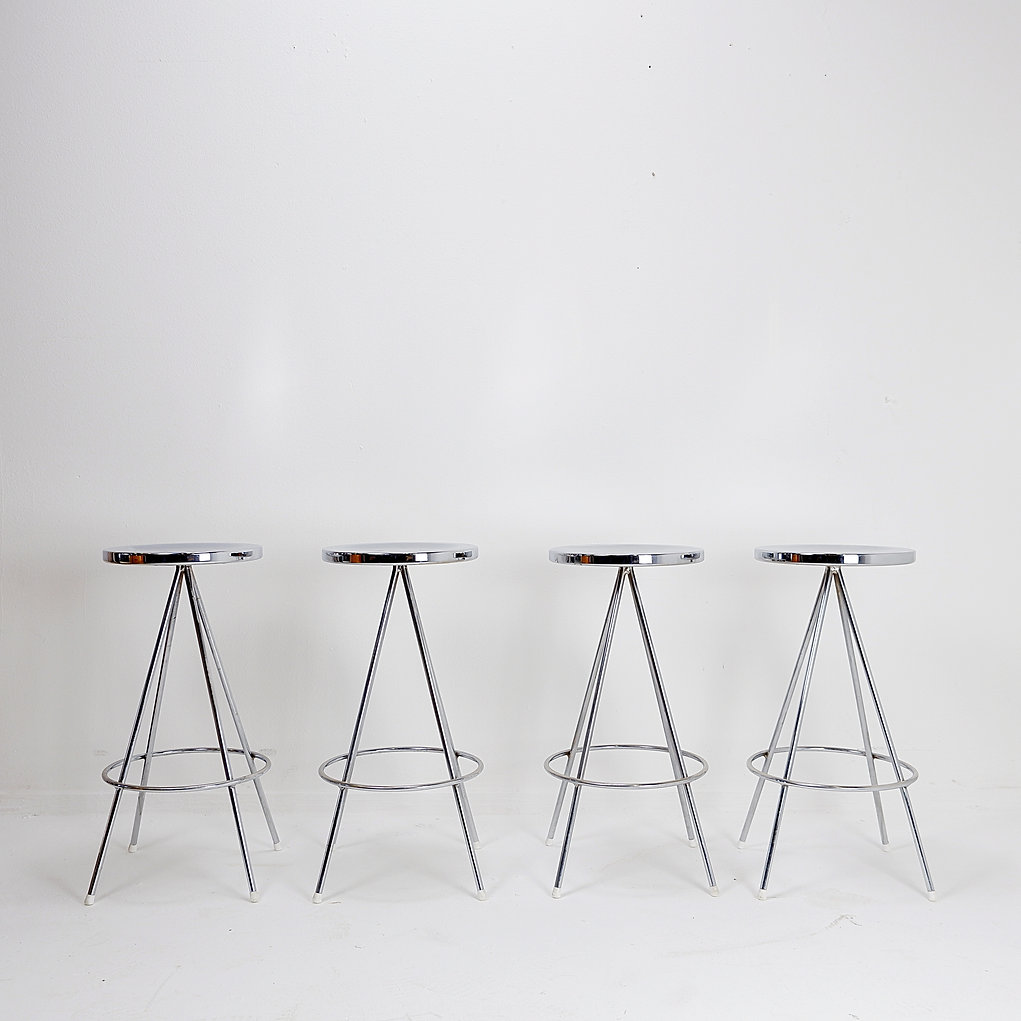 Set of 4 vintage chrome bar stools - 1970s